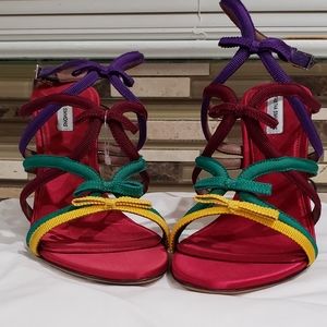 Tabitha Simmons multi color satin sandals